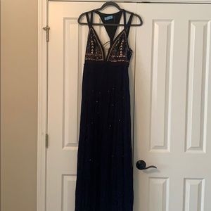 Navy blue glitzy & gauzy long dress